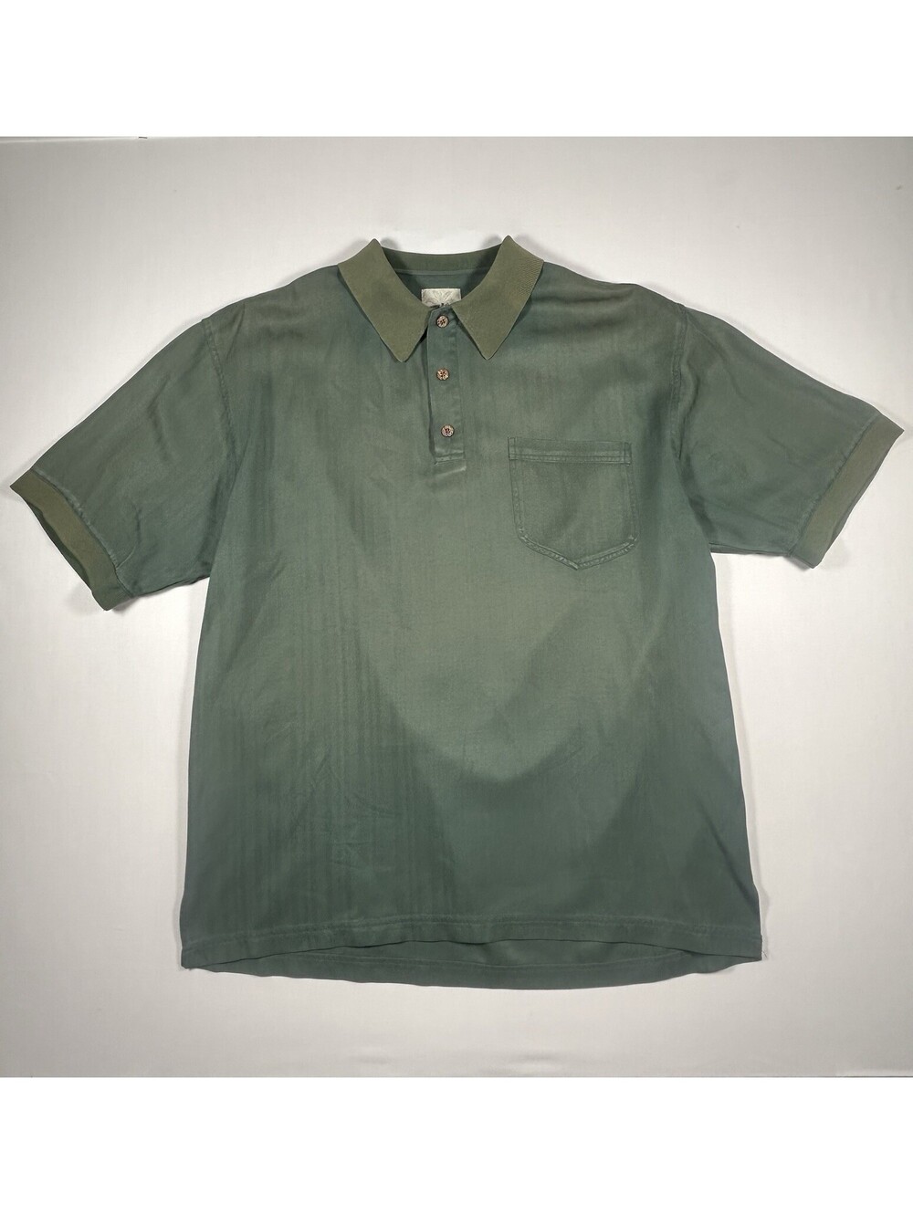 Tommy Bahama Silk Polo Shirt Mens Sz M Green Ribbed Collar